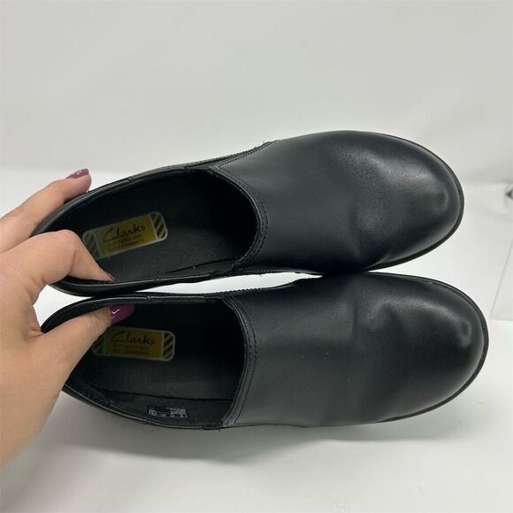 Clarks Grasp Chime Black Leather Slip-On Size 8.5 Casual Slip Resistant Loafers - Picture 11 of 13